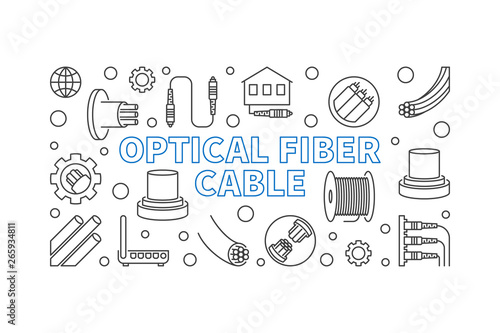 Optical Fiber Cable vector outline concept horizontal illustration or banner