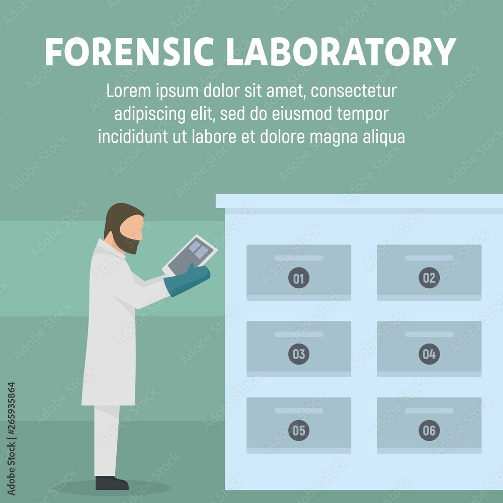 Forensic laboratory stand concept background. Flat illustration of ...
