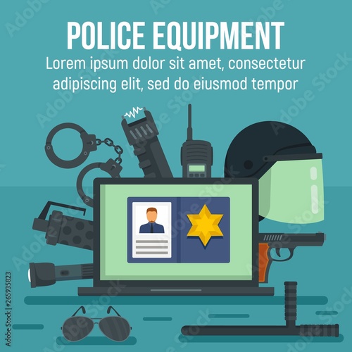 Police equipment concept background. Flat illustration of police equipment vector concept background for web design