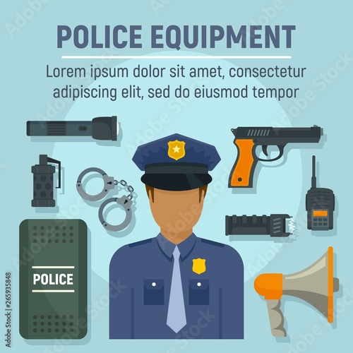 Police officer equipment concept background. Flat illustration of police officer equipment vector concept background for web design