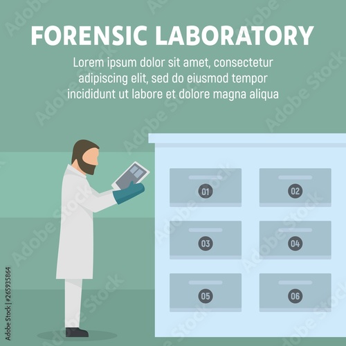 Forensic laboratory stand concept background. Flat illustration of forensic laboratory stand vector concept background for web design