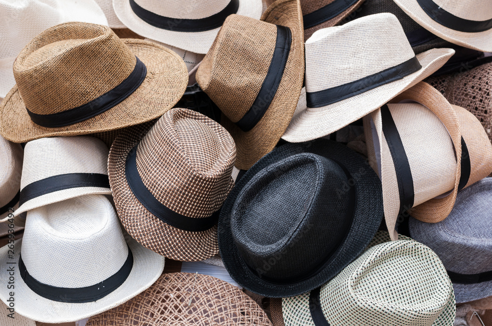 Different panama hats / Background from a heap of different panama hats.