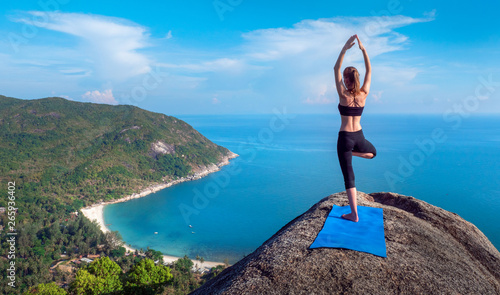 Serenity and yoga practicing at mountain range,meditation © Glebstock