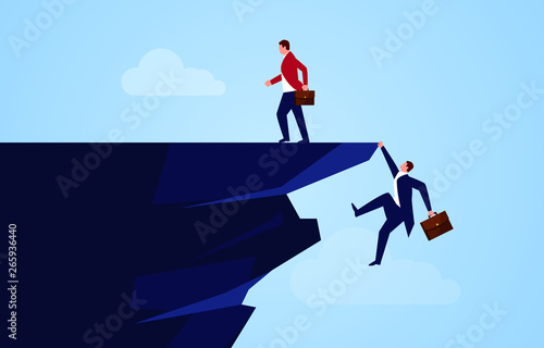 Indifferent, companion falls off the cliff businessman turns and leaves