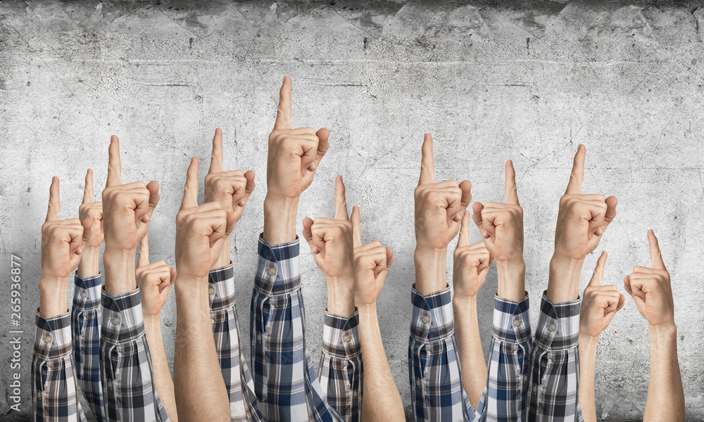 Obraz premium Row of man hands showing finger pointing gesture