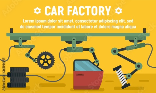 Car factory parts concept banner. Flat illustration of car factory parts vector concept banner for web design