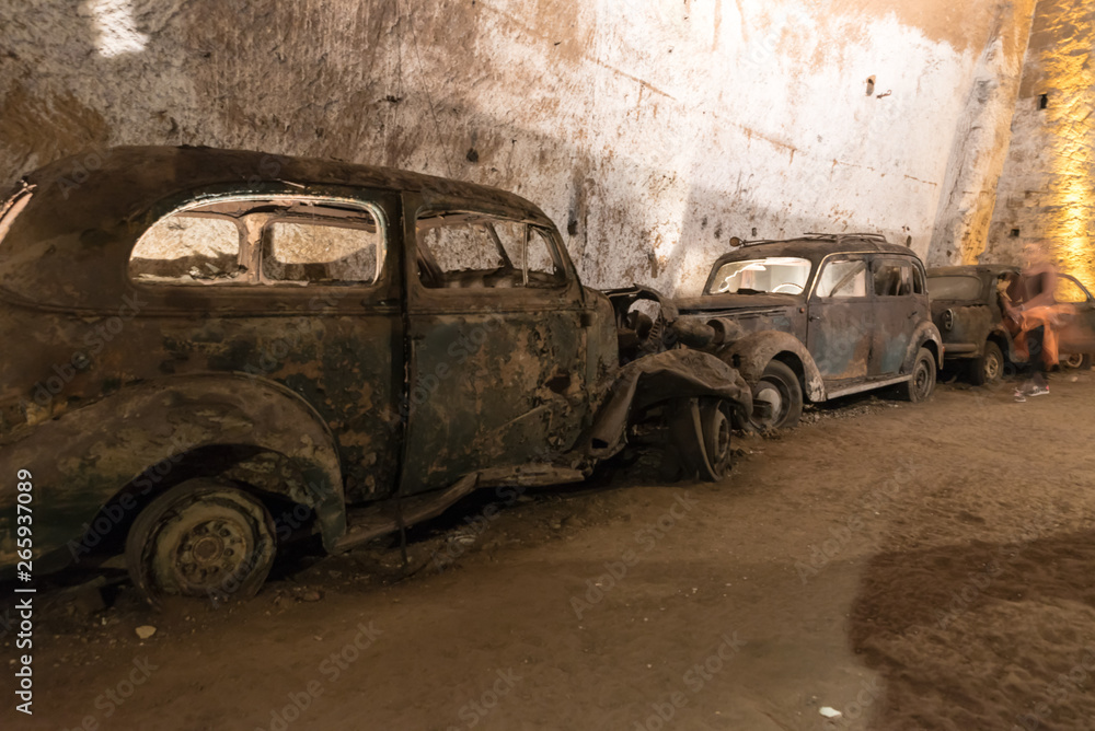 Fototapeta premium Military vehicles in the basements of Naples Italy