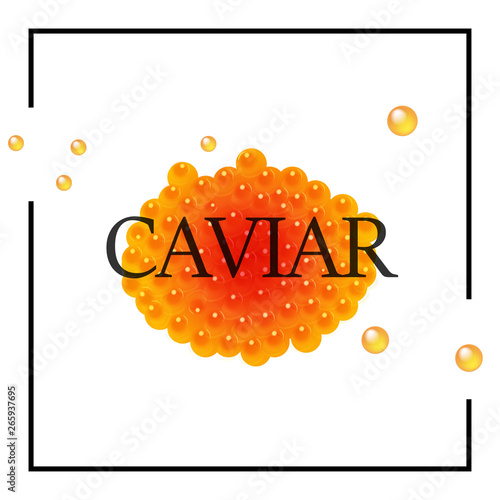 Red caviar with text isolated in frame on white background. Vector illustration.