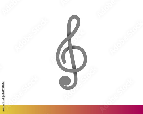 Treble clef musical key vector icon. Isolated on white background