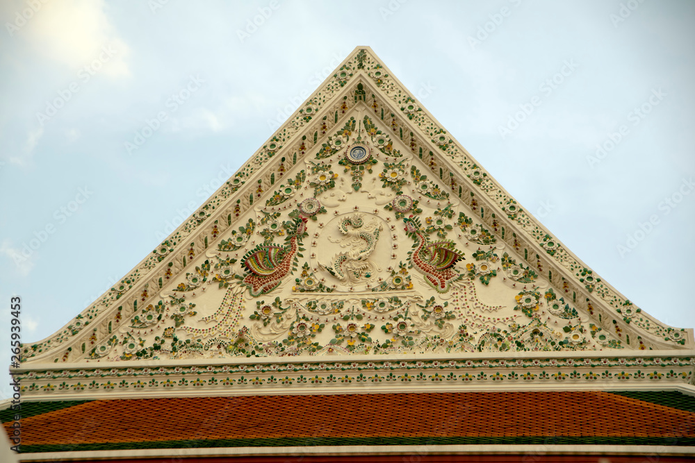 Decorated pediment, Wat Mahannapharam, Bangkok, Thailand