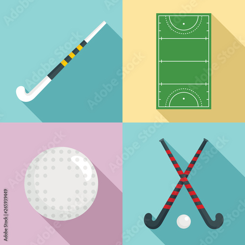 Field hockey icons set. Flat set of field hockey vector icons for web design