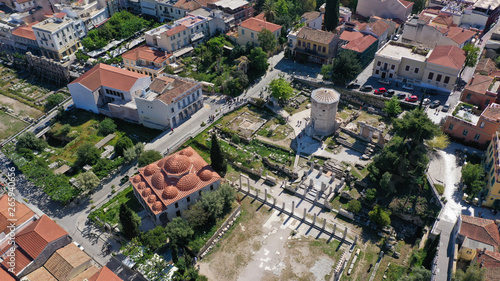 Aerial photo of iconic Ancient Roman Forum a true masterpiece in the heart of ancient Athens - Plaka picturesque district, Attica, Greece