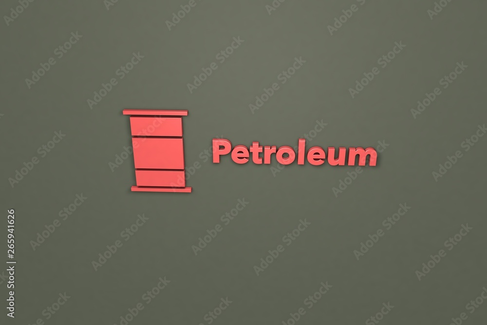 Illustration of Petroleum with red text on grey background