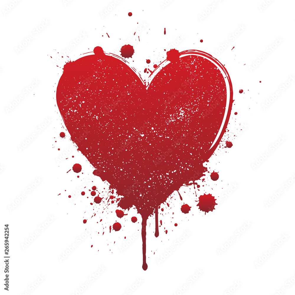 Dripping blood or red heart brush stroke isolated on white background. Halloween concept, ink splatter illustration. Dripping blood or red heart brush stroke isolated on white background. Halloween concept, ink splatter illustration.
