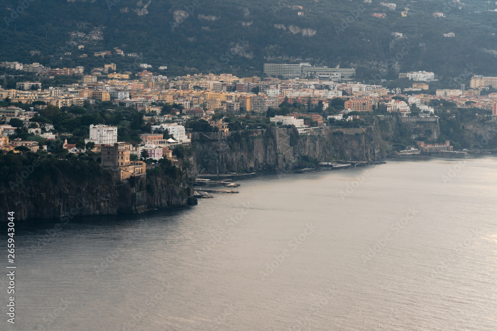 View of the Sorrento coast. Meta beach, travel concept, space for text