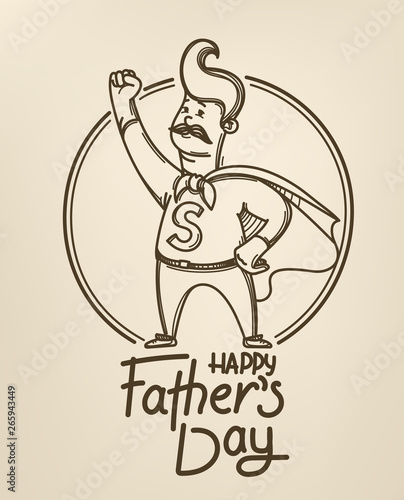 Happy fathers day vector banner with Dad super hero