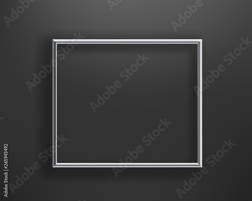 Silver shining frame on black wall. Vector illustration. Horizontal composition