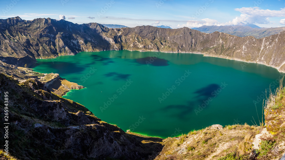 Panoramic of the volcano lake of Quilotoa, Ecuador.
