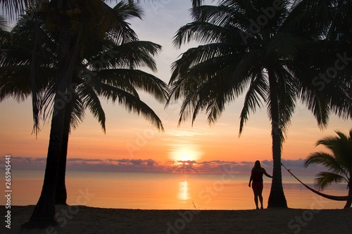 Beautiful sunrise on the beach in Hopkins  Belize  Central America 