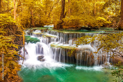 Fototapeta Naklejka Na Ścianę i Meble -  Beautiful waterfall in wonderful autumn forest of national park, Huay Mae Khamin waterfall, Kanchanaburi Province, Thailand