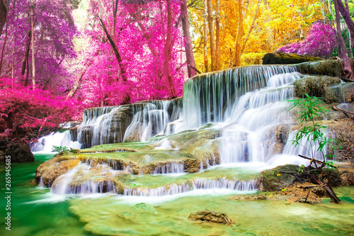 .Beautiful waterfall in wonderful autumn forest of national park, Huay Mae Khamin waterfall, Kanchanaburi Province, Thailand