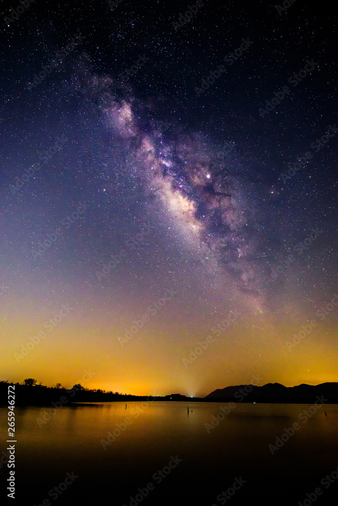 Milky way at the lake view in night time 