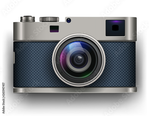 Retro photo camera 3D icon, vector illustration