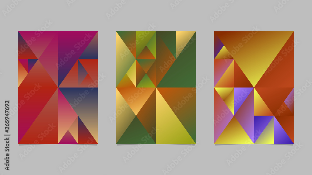 Geometrical colorful polygonal minimal gradient triangle page template set
