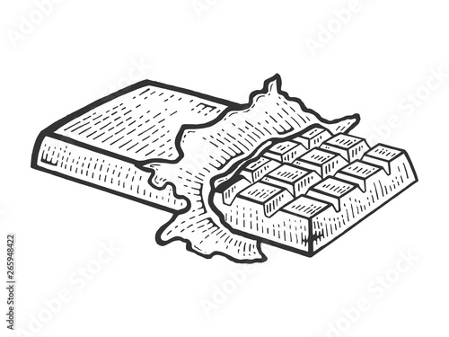 Chocolate bar sketch engraving vector illustration. Scratch board style imitation. Black and white hand drawn image.