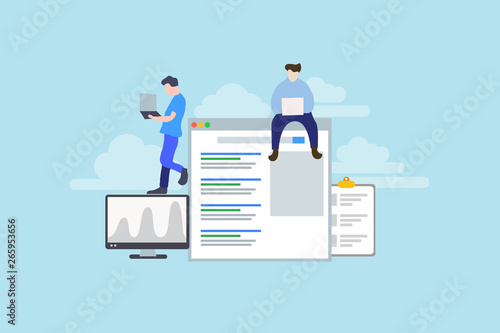 Modern Flat design people and SEO optimized pages business concept, with tiny people character for web landing page template, banner, flyer and presentation. photo