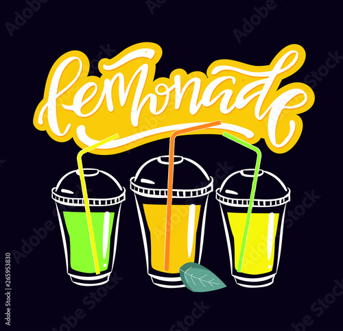 Homemade lemonade - hand drawn doodle lettering label design template art banner