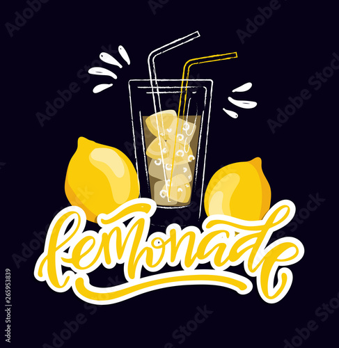 Homemade lemonade - hand drawn doodle lettering label design template art banner