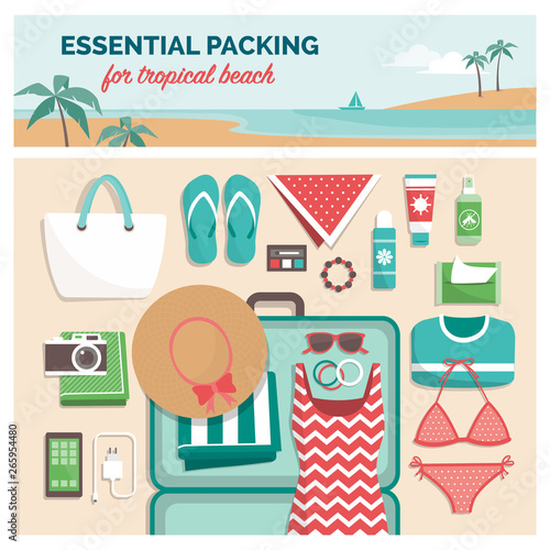 Essential packing for tropical beach