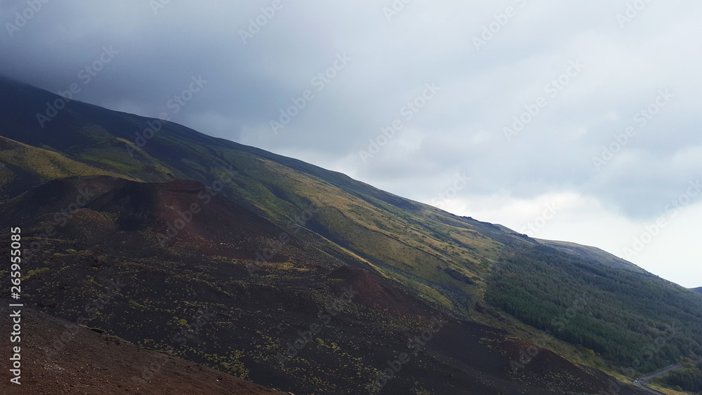 Panoramic view of the slopes of Mount Etna