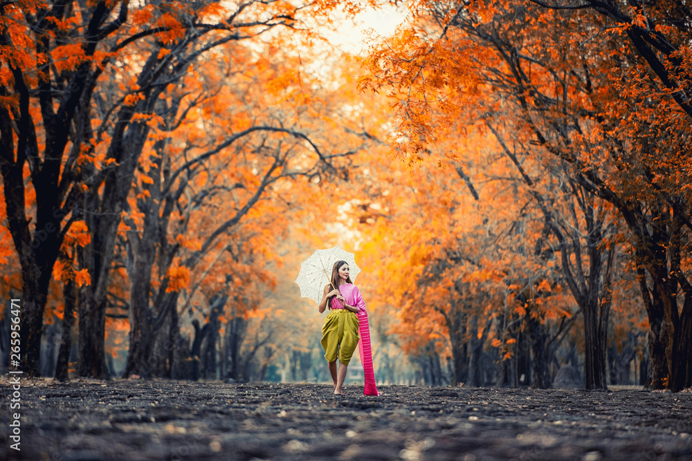 Beautiful woman in traditional dress costume, Asian woman wearing typical Thai dress identity cultre of Thailaand Beautiful woman in traditional dress costume, Asian woman wearing typical Thai dress identity cultre of Thailaand