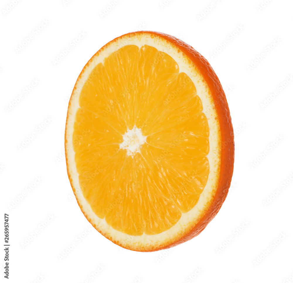 Fresh juicy orange slice isolated on white Fresh juicy orange slice isolated on white
