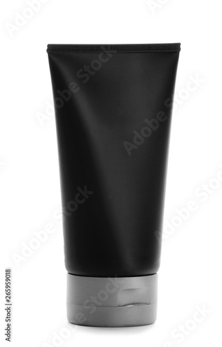 Black tube with space for design on white background. Men's cosmetic product