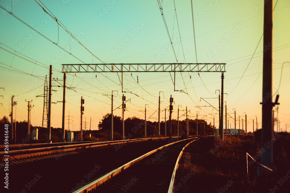 Railway at sunset Russian railway. Rails at sunset