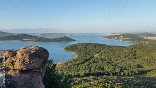 Landscape forest, sea and rock in beauty blue sky