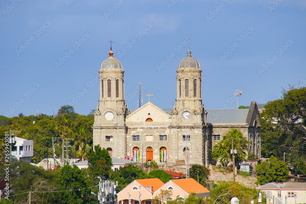 St. John's Cathedral, view from a cruise ship, Antigua (lesser Antilles)