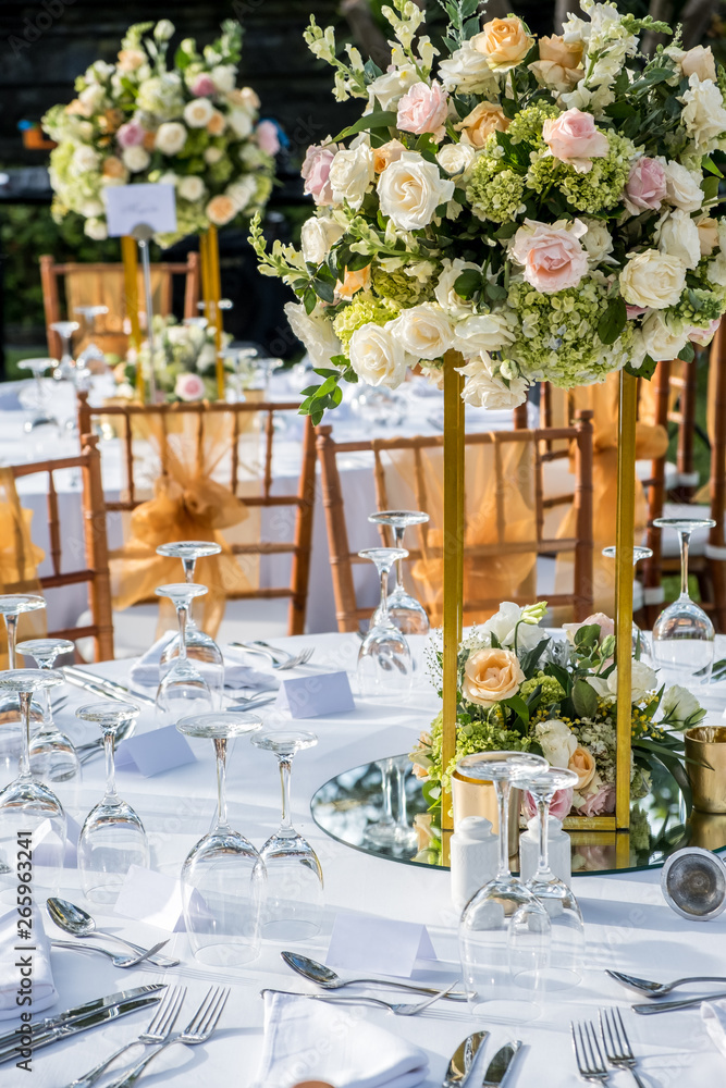 Wedding outdoor table set up. Beautiful garden wedding venue Wedding outdoor table set up. Beautiful garden wedding venue