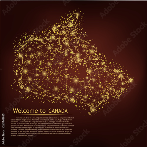 CANADA map. Abstract mash line and point scales on dark geometric background. Wire frame 3D Mesh polygonal network line, design sphere, dot and structure. Vector illustration eps 10