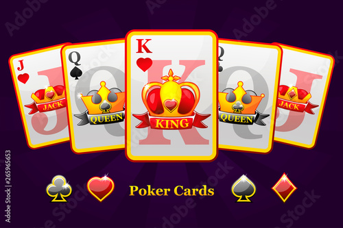 King, queen and jack Playing card suits with crown and ribbon. Poker symbols for casino and GUI graphic. Iconss on separate layers. photo