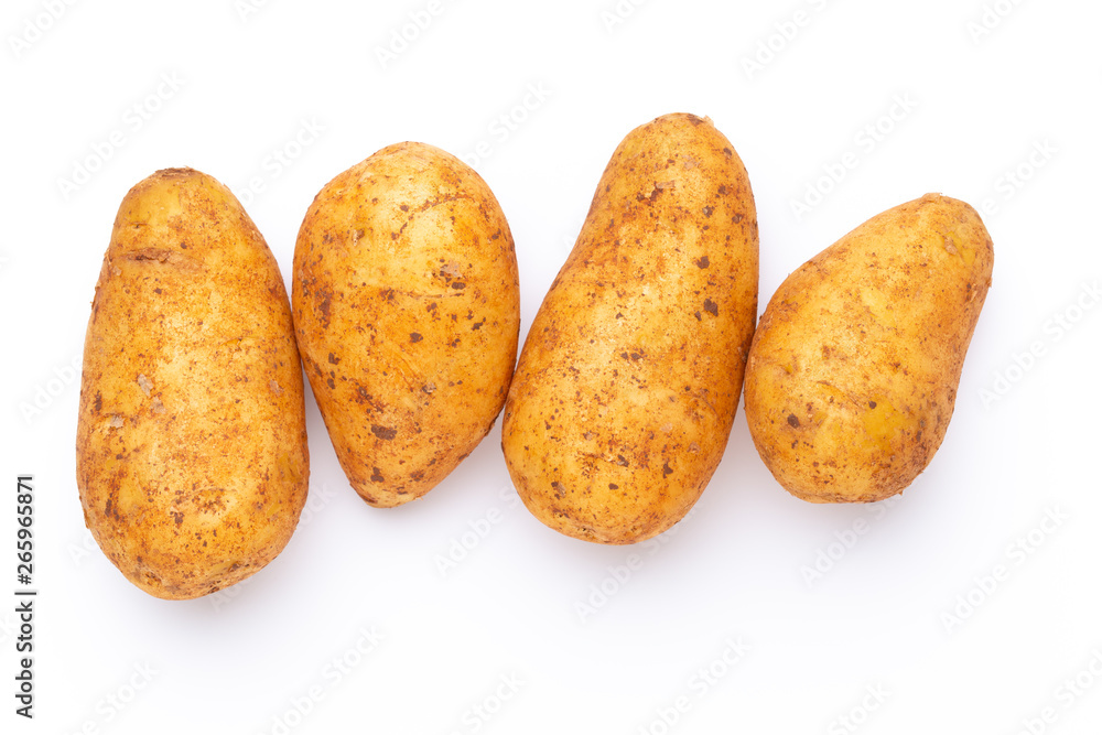 Potatoes isolated on white background. Flat lay. Top view. Potatoes isolated on white background. Flat lay. Top view.