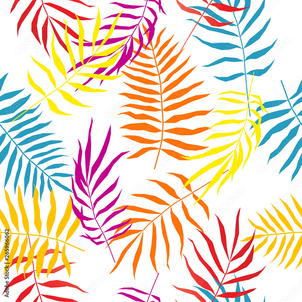 Tropical leaf seamless pattern. Abstract plants swatch for design brthday  card, modern party invitation, spring or summer season shop sale, holiday  advertising, bag or dress print, t shirt etc. Stock Vector