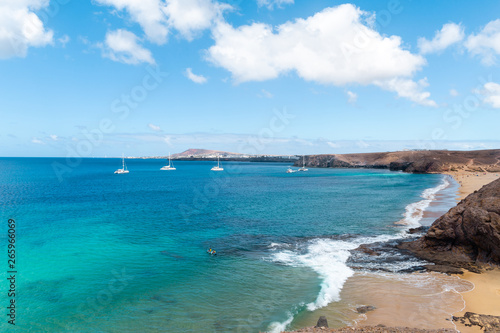 Panorama of beautiful beach and tropical sea of Lanzarote. Canaries © gitusik