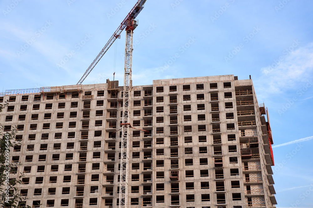 Construction of residential buildings of new neighborhoods. the process of building a multi-storey residential building