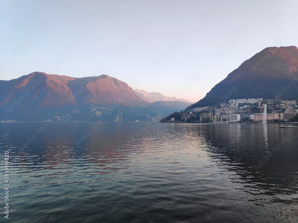 landscape in Lugano with the mountains of the sea