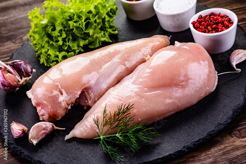 Raw chicken fillets photo