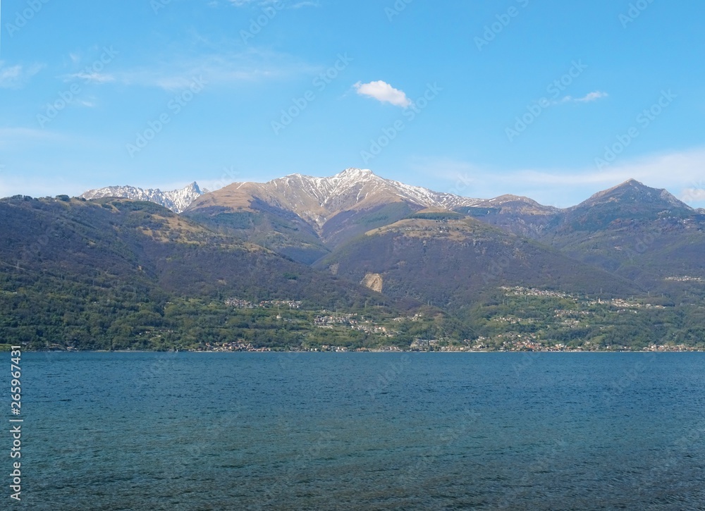 View of Lake Como and the Italian Alps on a spring day, Lombardy - April 2019